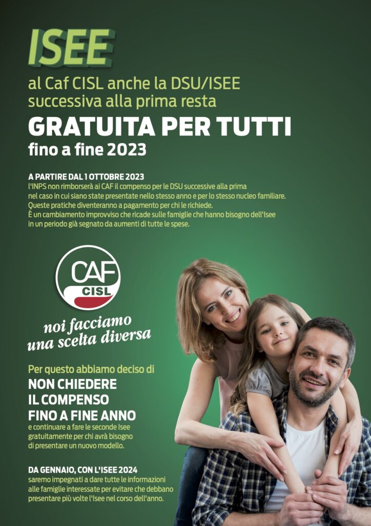 Dichiarazioni ISEE successive alla prima gratuite al CAF CISL fino alla fine del 2023